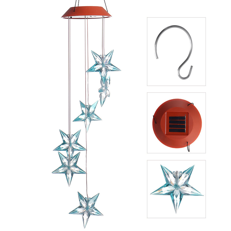 Solor Powered Star Wind Chime Light Outdoor Garden Waterproof Hanging Lamp Decor