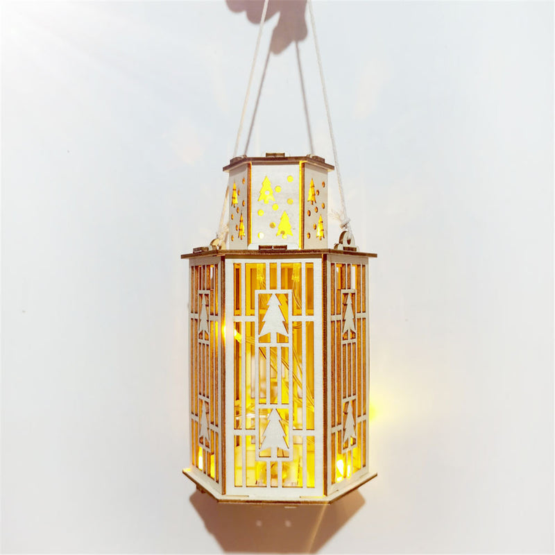 Christmas Rustic Lantern Lamp Vintage Light Festival Home Decor Basswood DIY