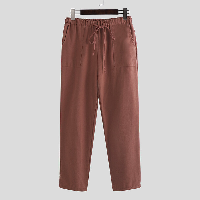 Cotton Trousers Mens Loose Drawstring Vintage Pants Outdoor Hiking Travel