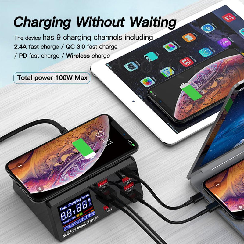 Bakeey 100W 8-Port USB PD Charger PD3.0 QC3.0 Desktop Charging Station Smart Charger 10W Wireless Charger Charging Pad For iPhone 11 SE 2020 Huawei