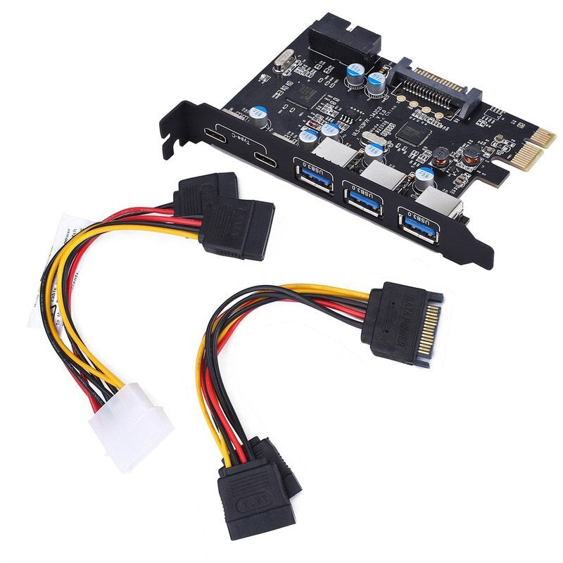 PCI Express Card to 3 PORTS USB 3.0 2 Ports USB3.1 Type-C Internal USB 3.0 20PIN 7 Ports USB Hub PCIE to Type-C Expansion Card for Desktop PC