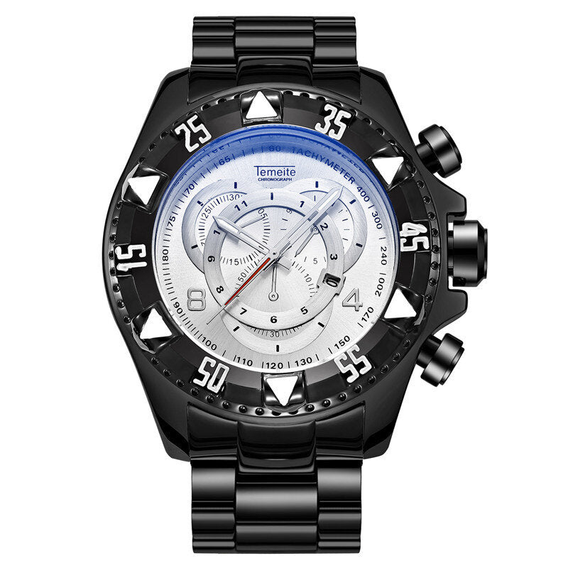 TEMEITE 020G Fashion Men Watch Large Dial Luminous Date Display Quartz Watch
