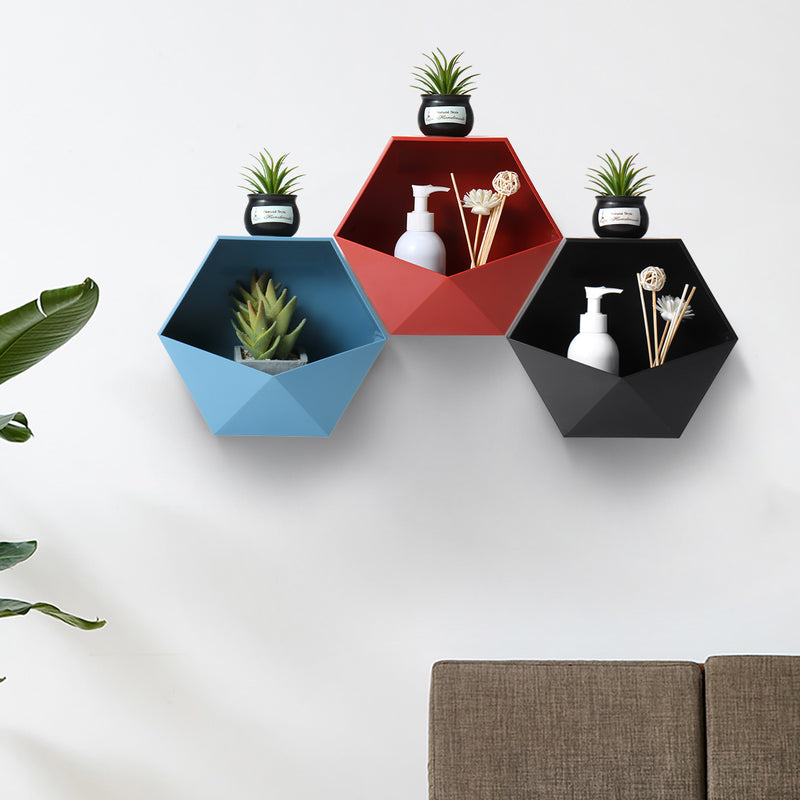 Geometric Bathroom Storage Wall Shelf Holder Decor Plant Pot Rack DIY Adhesive
