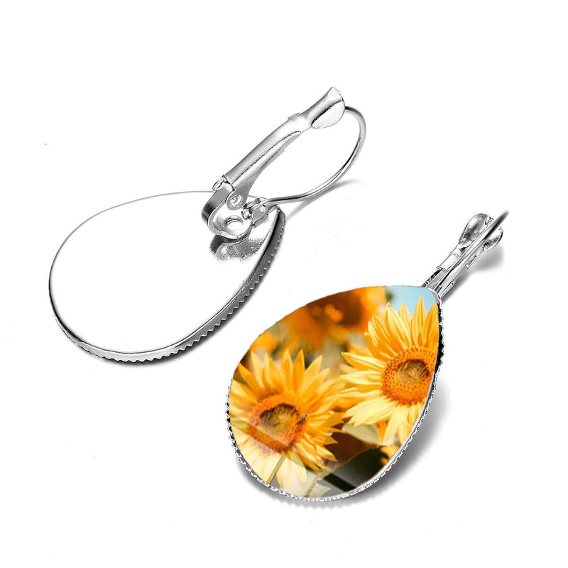Bohemian Sun Flower Print Earrings Water Drop Shape Sunflower Gem Mount Ear Hook Women Jewelry Gifts