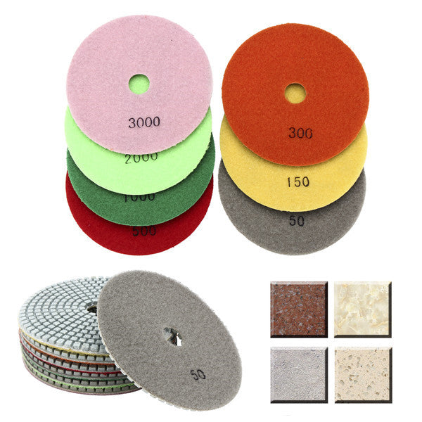7pcs 5 Inch 50-3000 Grit Diamond Polishing Pad Sanding Disc for Marble Concrete Granite Glass