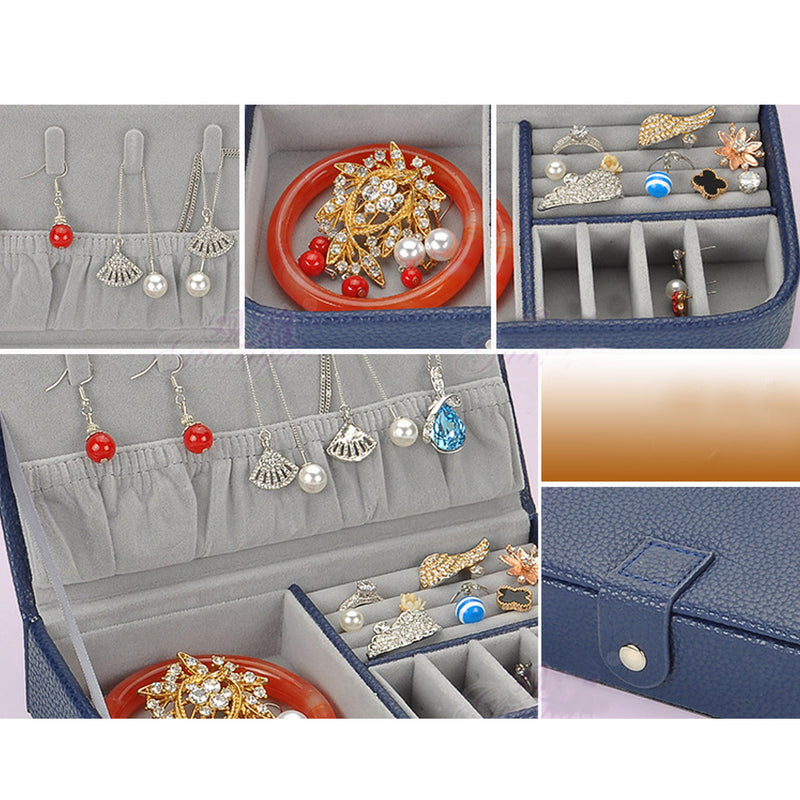Litchi Pattern Jewelry Box Leather Earrings Storage Cases For Girl Portable Monolayer Jewelry Organize Travel Casket