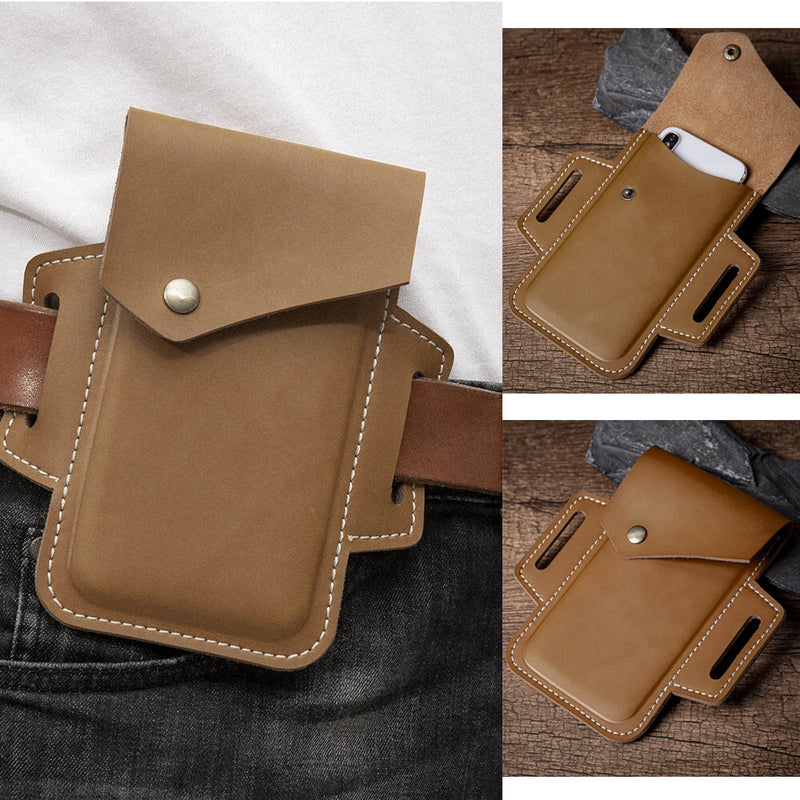 Men Genuine Leather Vintage 6.3 inch Phone Bag Waist Bag Belt Bag