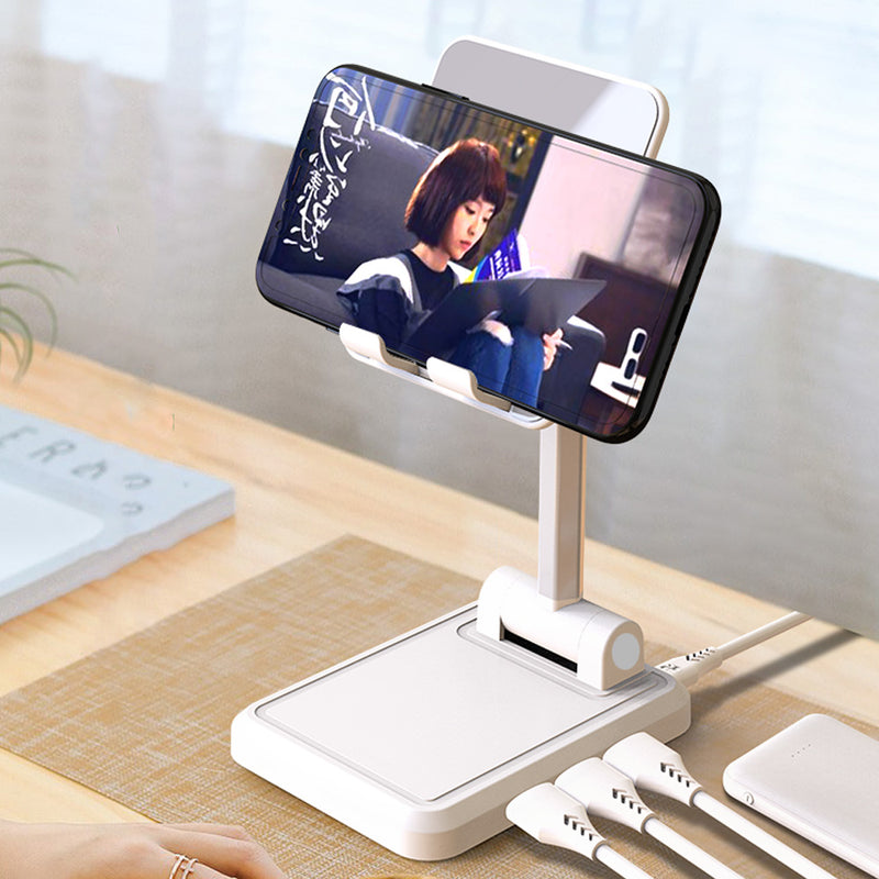 IPAKY Desktop 3-Port USB Charger Foldable Height Adjustable Phone Holder Tablet Stand For 4.0-12.9 Inch Smart Phone Tablet for iPhone 11 SE 2020 for iPad Pro 12.9 Inch 2020 Online Course Live Stream