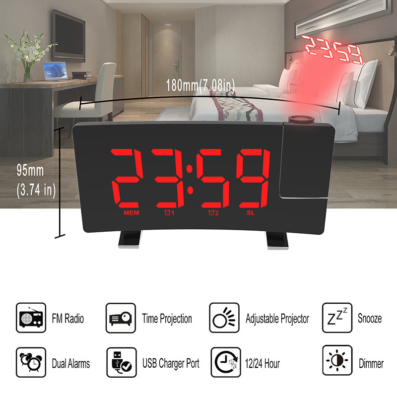 Wake-up Light Digital Projection Alarm Clock Loud LED FM Radio Snooze Sleep