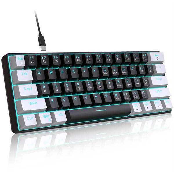 HXSJ V900WB 61 Keys Wired Mechanical Keyboard Cyan Switch RGB Light 60% Layout Gaming Keyboard for Home Office Gamer