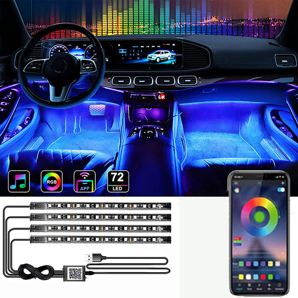 72LED One For Four Car Interior Ambient Foot Strip Light Backlight Remote App Music Control RGB Decorative Lamps