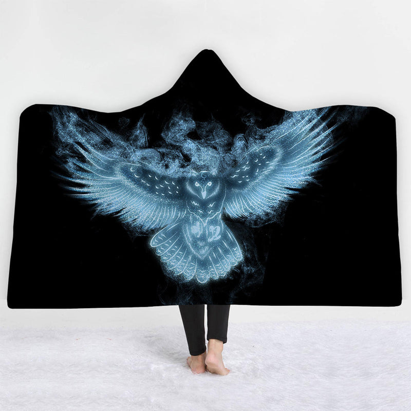 3D Digital Print Owl Hooded Blankets Cloak Magic Hat Thick Double-layered Plush