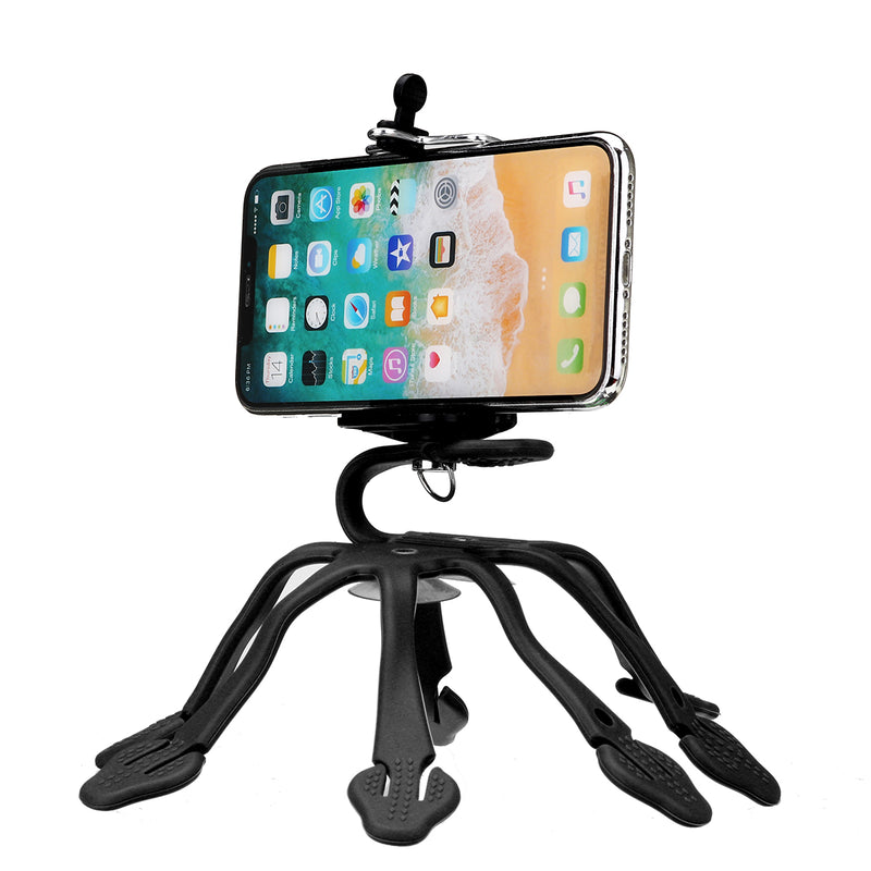 Multifunctional Portable Flexible Silicone Lazy Car Desktop Camera Mobile Phone Holder Stand Bracket with Double Suction Cup for Devices between 5.6 to 8.7cm Width