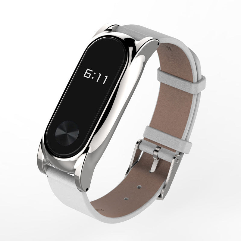 Mijobs Leather Bracelet Replacement for Xiaomi MiBand 2 Wrist Strap Smartband Non-original