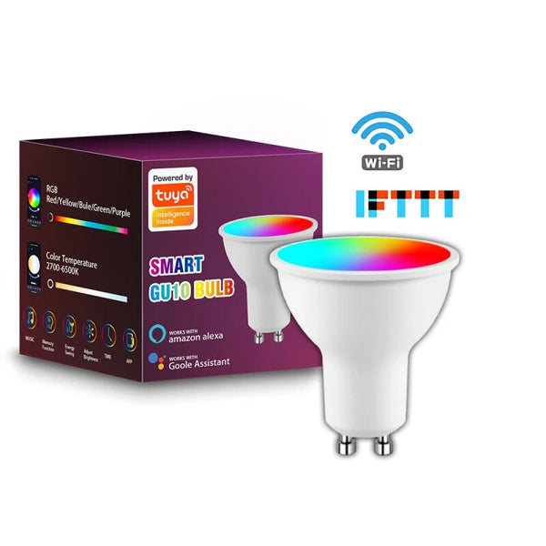 CROSIKO 5W GU10 RGB LED Light Bulb Works With Tuya WIFI Smart Alexa Google Voice Control Bluetooth Bedroom Lamp Bulbs Adjustable Light