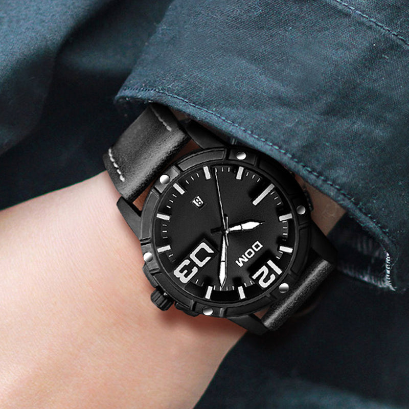 DOM Men Luxury Sport Wristwatch Men Watch Leather Strap Business Waterproof Quartz Watch