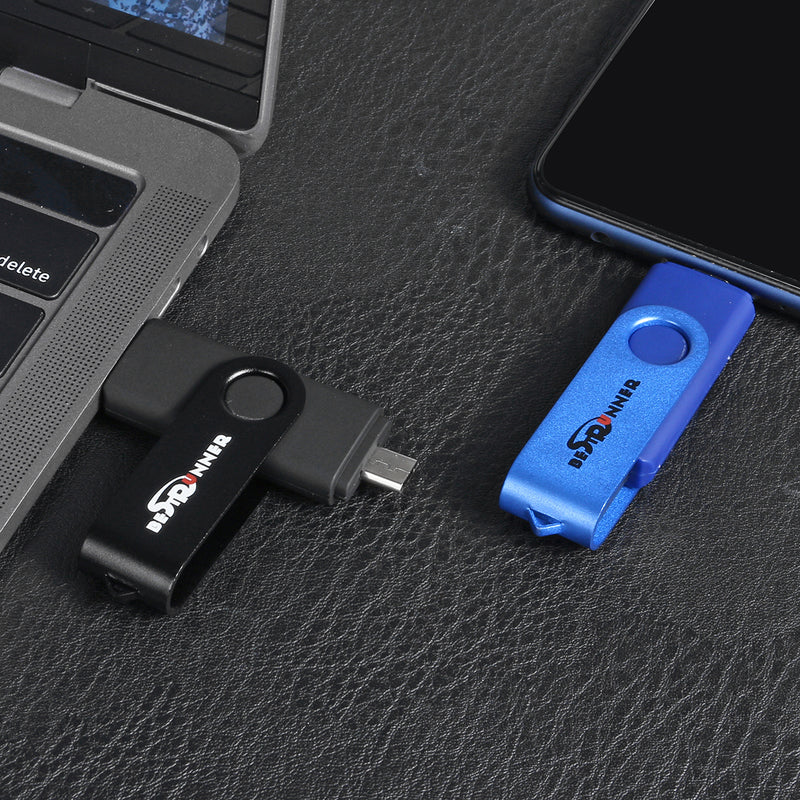 Bestrunner 2 In 1 Type-C USB 2.0 16GB OTG Flash Drive U Disk 360 Degree Rotation for Type-C Smart Phone Tablet Laptop