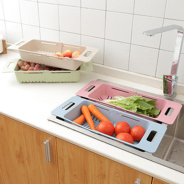Kitchen Plastic Sink Drain Basket Rack Retractable Tableware Vegetable Shelf Storage Drain Rack