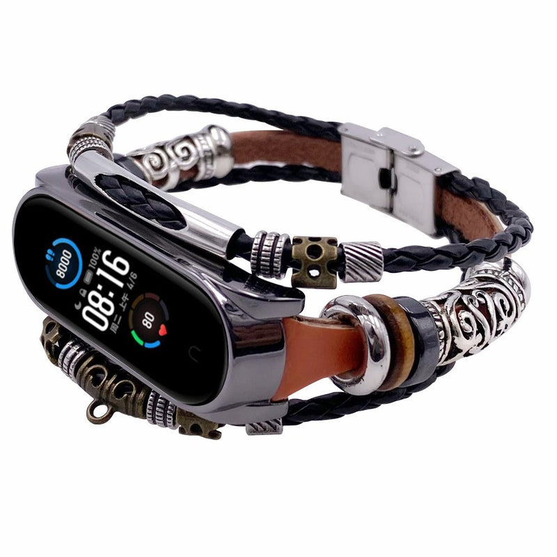 Bakeey Buckle Metal Shell Ethnic Style Beaded Retro Replacement Strap Upgrade Version Smart Watch Band For Xiaomi Mi Band 5 Non-original