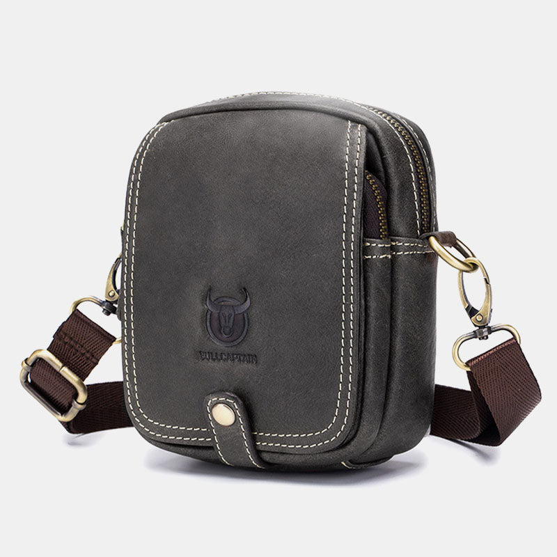 Bullcaptain Men Genuine Leather Multi-Layers Casual Crossbody Bag Shoulder Bag