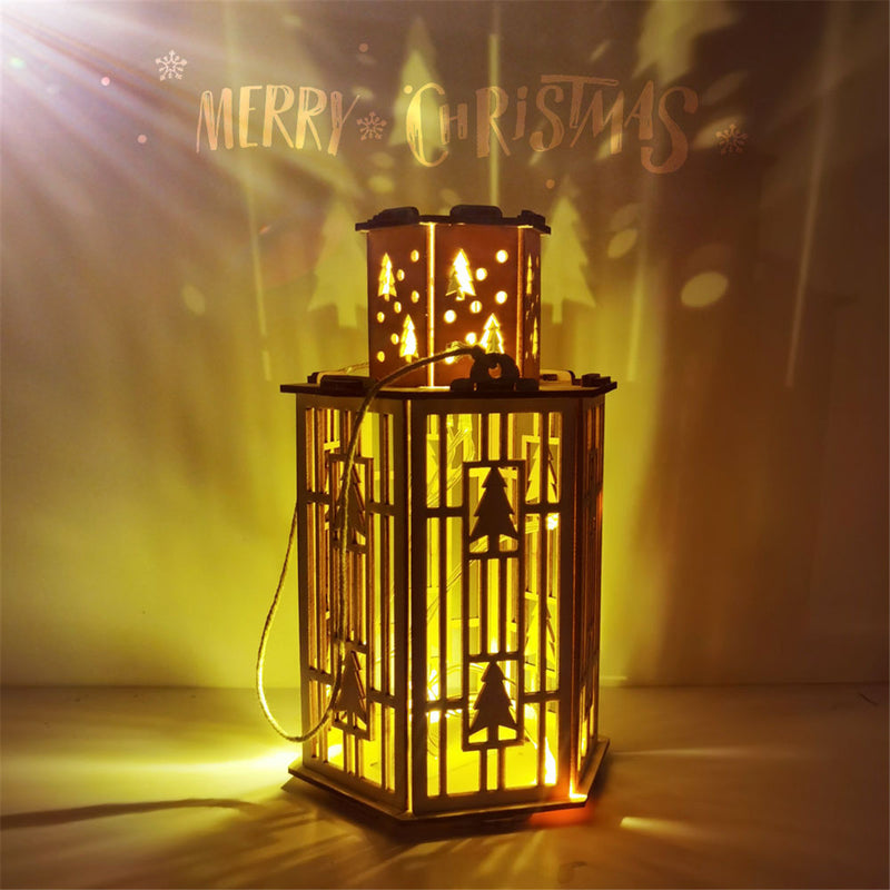 Christmas Rustic Lantern Lamp Vintage Light Festival Home Decor Basswood DIY