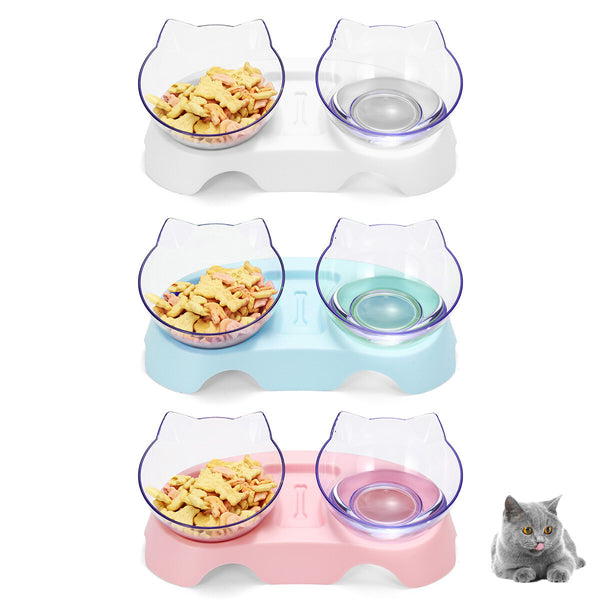 Cat Double Bowl Non-slip Pet Food Water Feeder Dish Elevated Stand Pet  Supplies Puppy