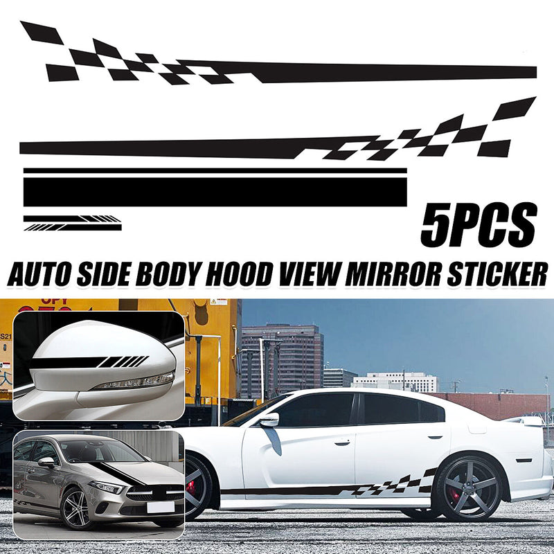 5pcs Car Stickers Stripes Graphics Side Body Hood Rearview Mirror Decal Trim