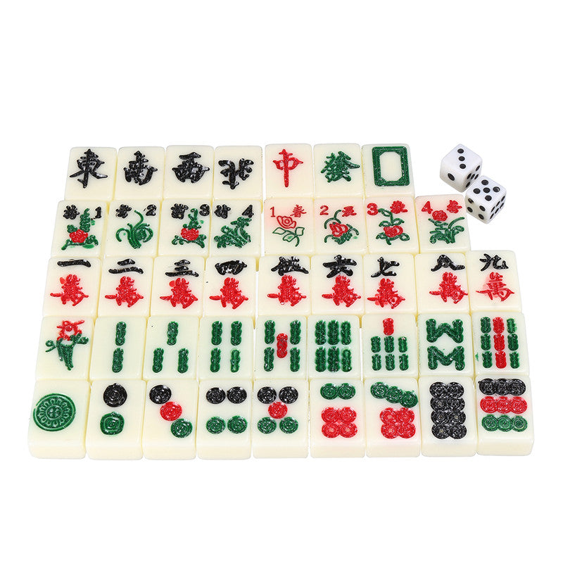 Chinese Mahjong Portable Retro Board Game Toy Rare 144 Tiles Mah-Jong Set - Box In Leather Box