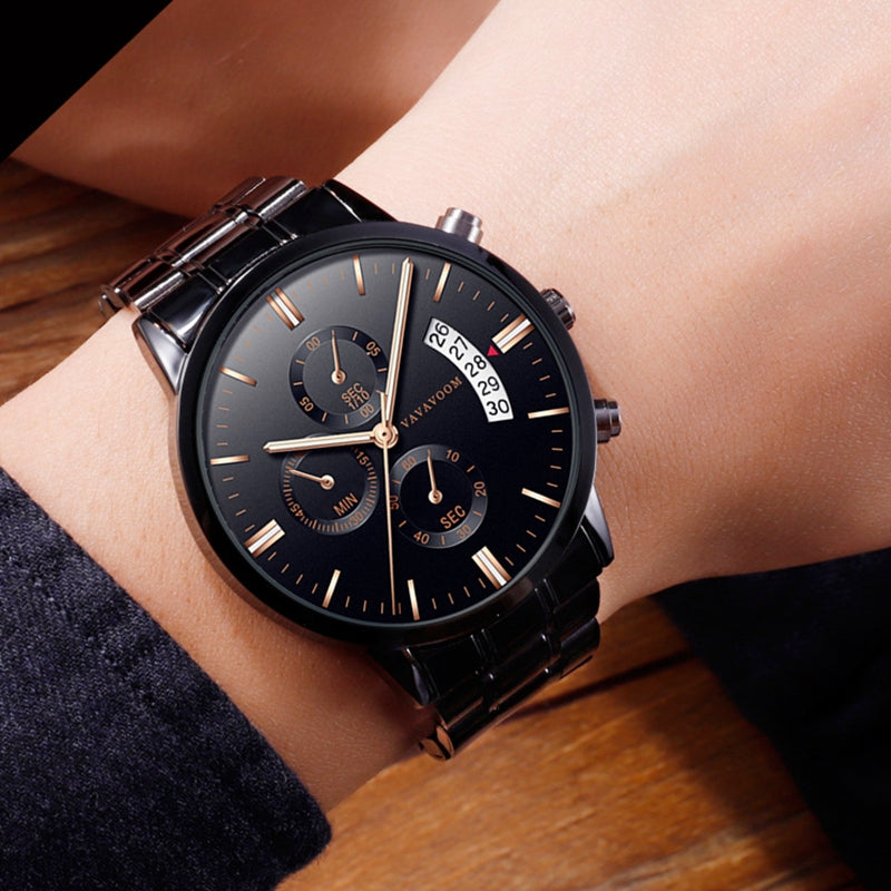 VAVA VOOM Fashion Casual Date Display Waterproof Stainless Steel Strap Men Quartz Watch