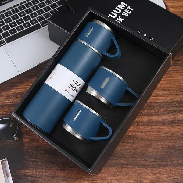 500ml Vacuum Flask Set Stainless Steel Vacuum Cup with 3Pcs Double-use Covers Insulated Mug Leakproof Keeps Temperature Of Hot Cold Coffee Tea Milk For Hours Thermos Water Bottle Suitable For Backpacking Camping Traveling