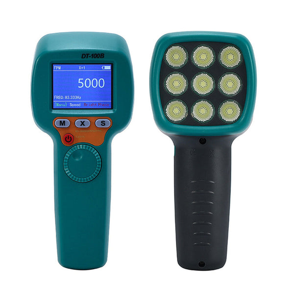 DT-100B Digital Handheld Stroboscope,LED Flash Strobe Tachometer,Non Contact Rotational Speed Analyzer Rechargeable 1500LX 60 to 999999 RPM Speedometer 7.4V