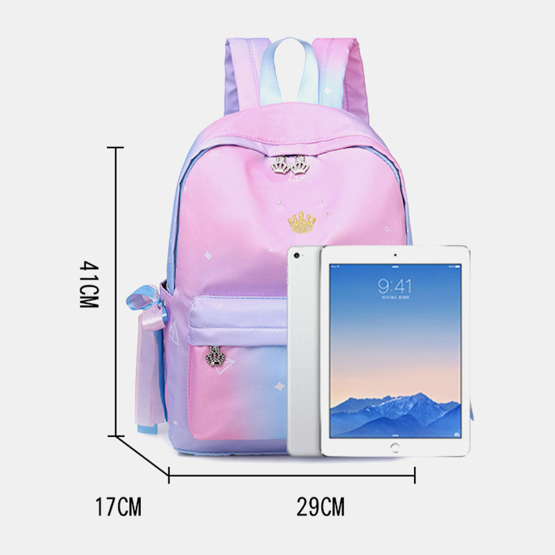 Women Oxford Color Gradient Earphone Hole BowKnot Casual Studeng Bag Backpack