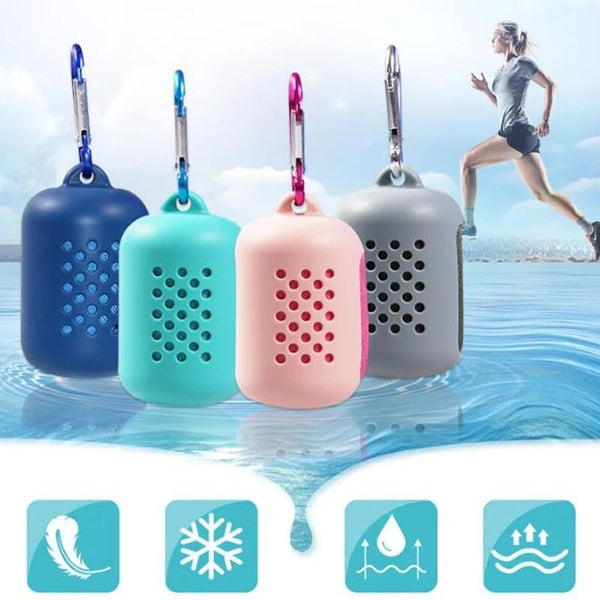 30*80 cm Portable Quick Drying Microfiber Soft Towel Utility Enduring Instant Cooling Face Towel Ice Cool Towel With Silicone Case for Gym Swimming Yoga Running Quick-dry Sweat Towels