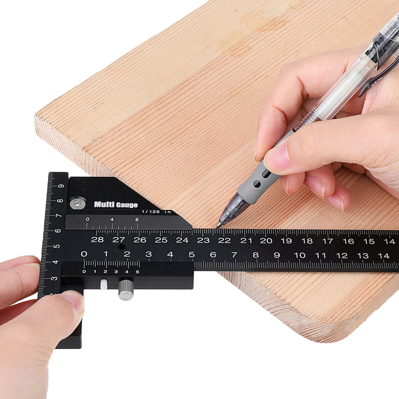 Drillpro Multifunction Inch and MM Woodworking Scriber Gauge Aluminum Steel Measuring Marking Framing Ruler Tool for Carpentry