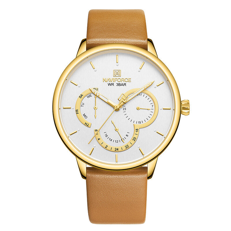 NAVIFORCE 3011 Ultra Thin Calendar Casual Style Men Wrist Watch Leather Band Quartz Watch