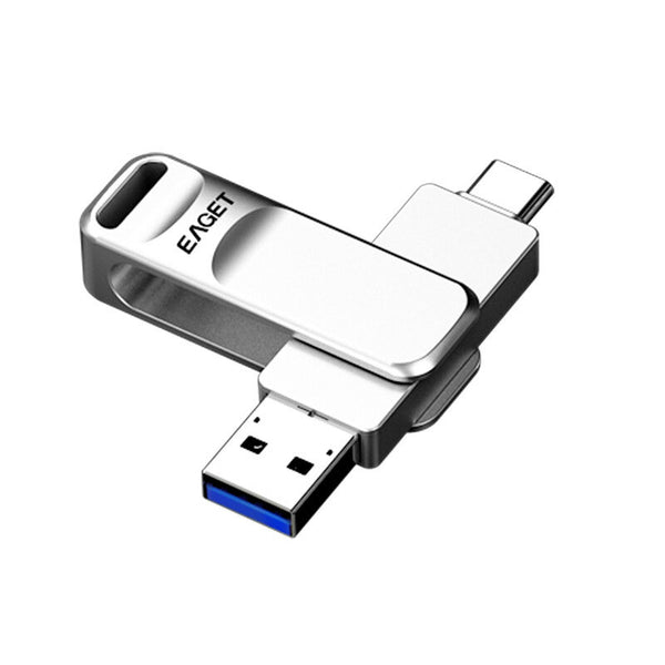Eaget CF20 Type-C&USB3.0 Flash Drive 32G/64G/128G/256G Dual Metal Interface 360 Rotation Built-in A+ Chip Support OTG Portable Mini Memory U Disk