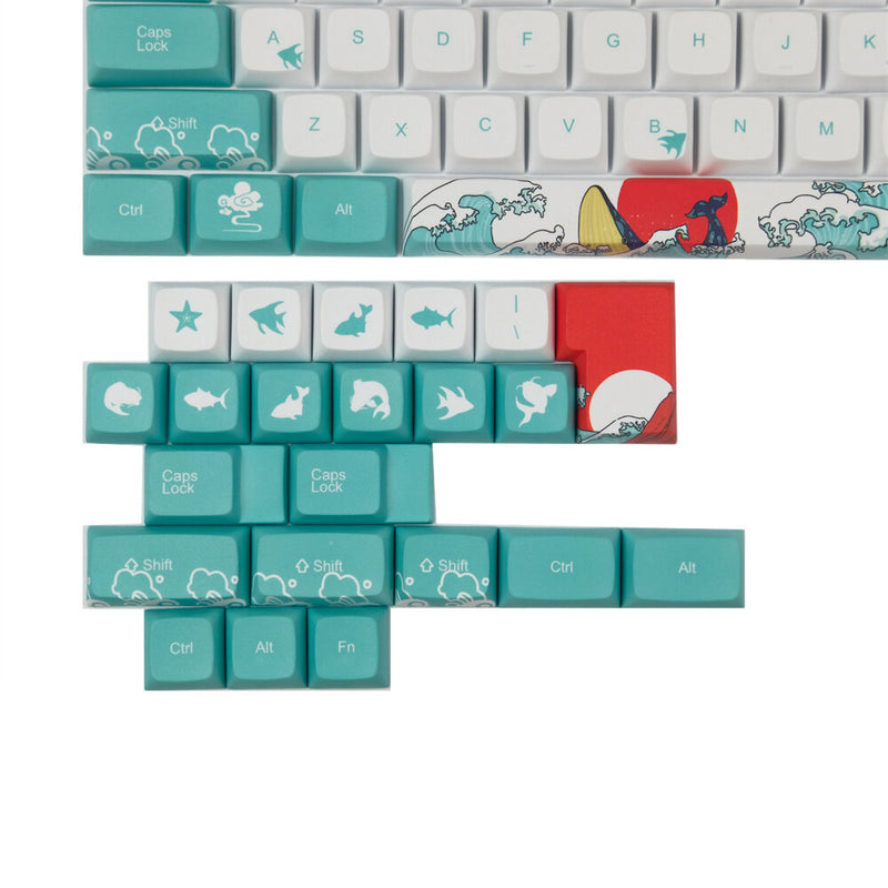 128 Keys Coral Sea Keycap Set XDA Profile PBT Sublimation Keycaps for DIY Mechanical Keyboards