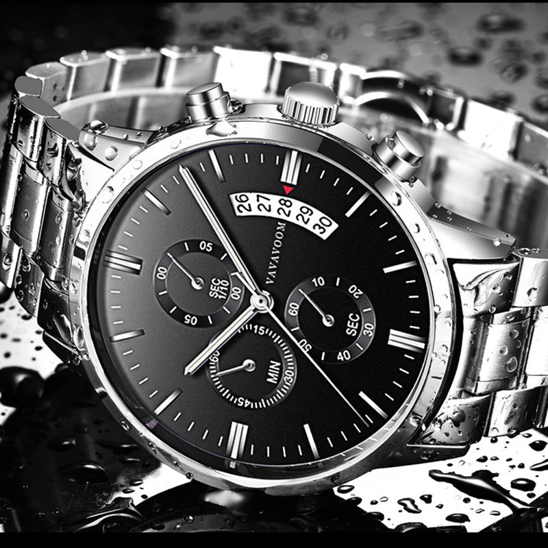 VAVA VOOM Fashion Casual Date Display Waterproof Stainless Steel Strap Men Quartz Watch