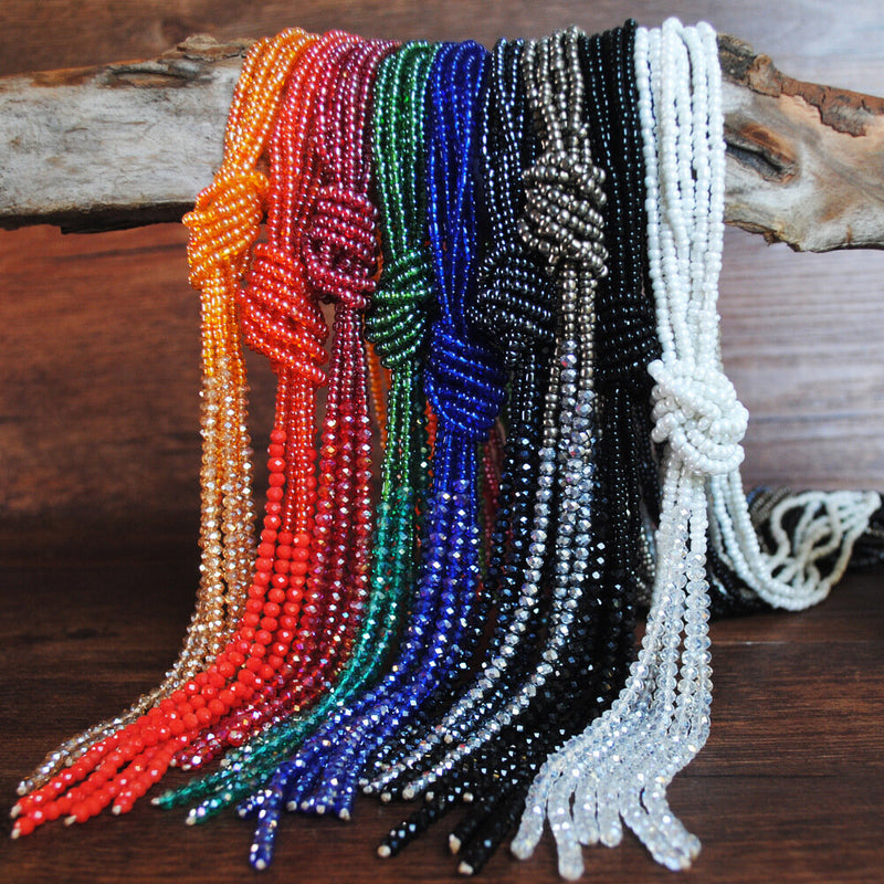 Bohemian Colorful Beaded Multi-layer Necklace Transparent Tassel Crystal Sweater Chain