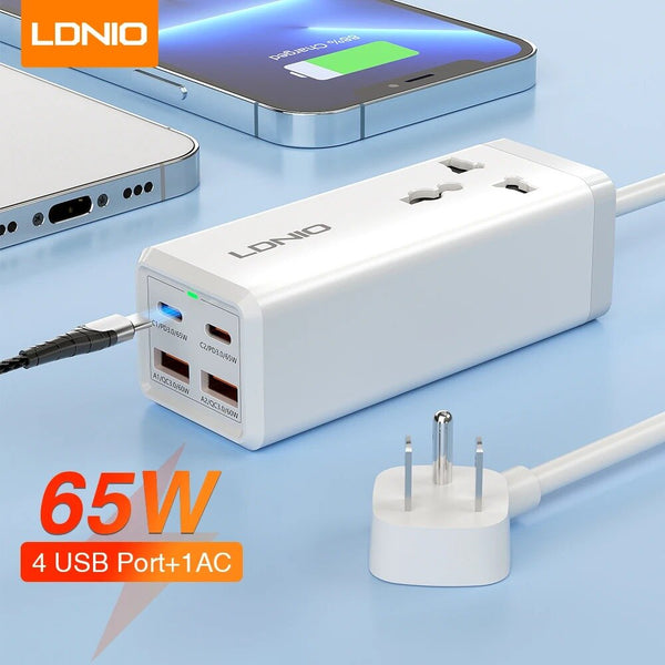 LDNIO 65W USB C Charger 4 Ports USB Output Desktop Power Strip For Laptop/Macbook/1pad/Camera/Cell Phone Fast Charge Charger