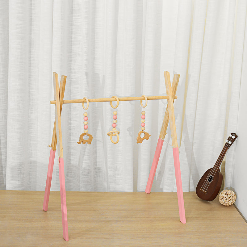 Wood Baby Stand Play Toy Nursery Fun Hanging Toys Mobile Wood Rack Activity Gym