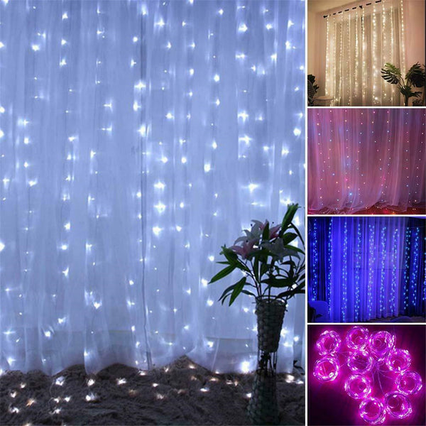 AC110V 300LED Curtain Fairy String Light Window Christmas Wedding Party Decor Lamp US Plug