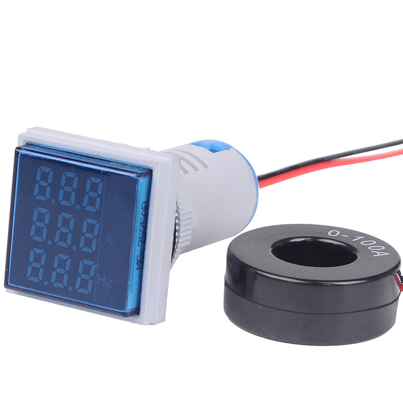 Geekcreit 3 in 1 AC 60-500V 100A Square LED Digital Voltmeter Ammeter Hertz Meter Signal Lights Voltage Current Frequency Combo Meter Indicator Tester With Round CT