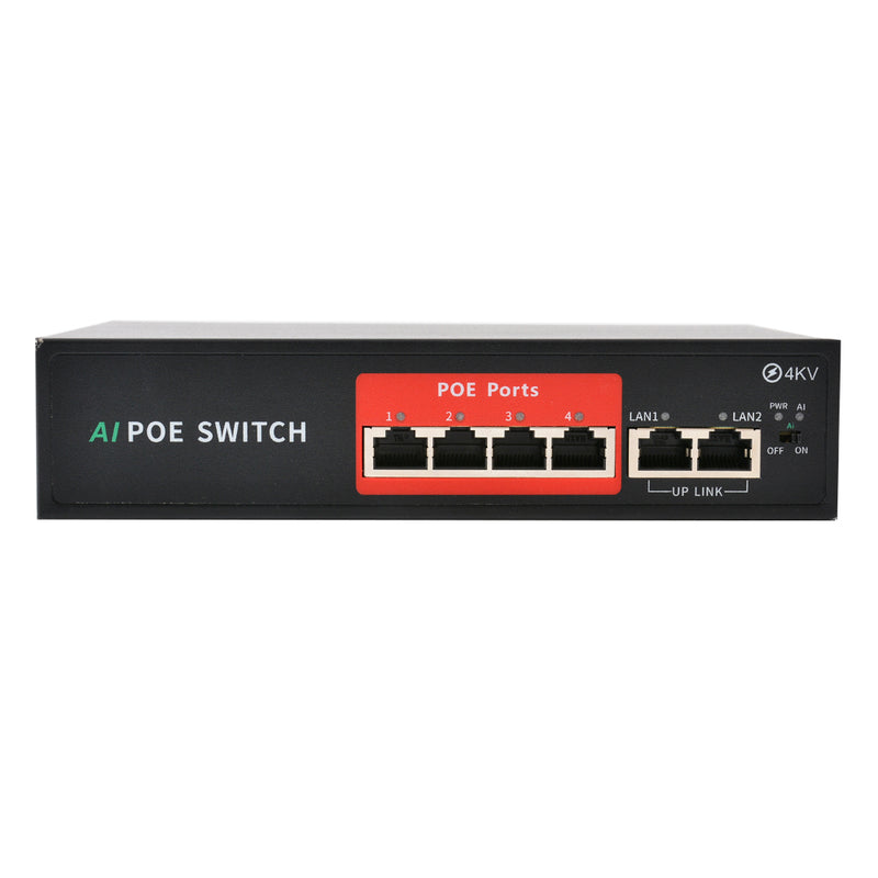 6 Port Ethernet Switch POE Network Switch Ethernet Splitter 10/100Mbps 250m 48V Transmission Network for Wireless AP Monitor Camera Router