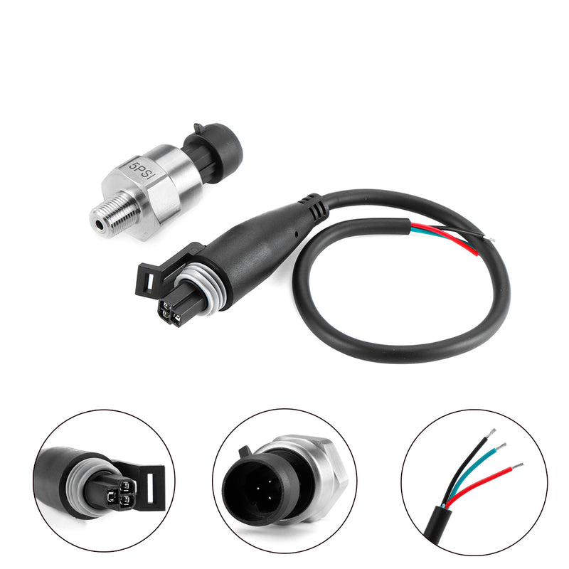 5V 1/8NPT Stainless Steel Fuel Pressure Sensor Transducer Sender For Oil Air Water 5/15/30/60/100/150/200/300/500/1000/1600 Psi