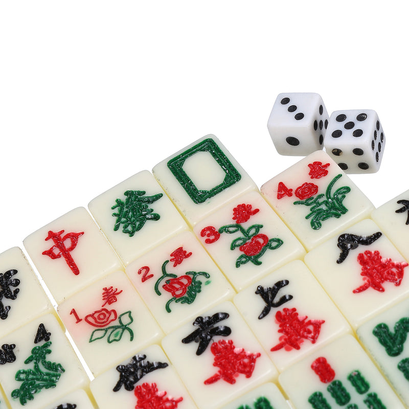 Chinese Mahjong Portable Retro Board Game Toy Rare 144 Tiles Mah-Jong Set - Box In Leather Box