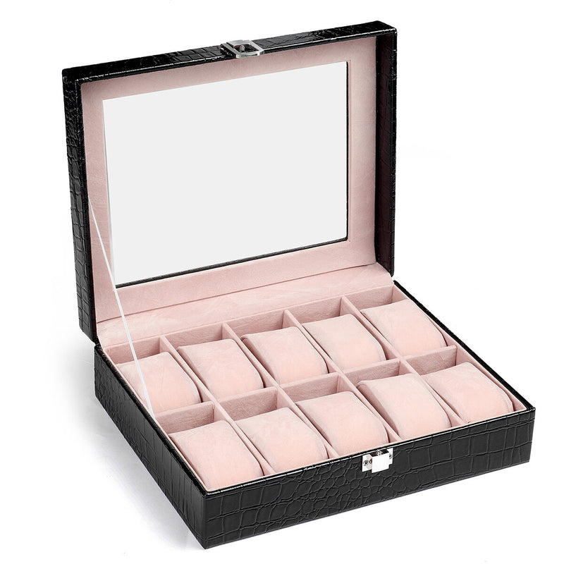 Deffrun 2/6/10/20 Slots Jewelry Watch Display with Window Watch Box