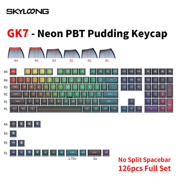 SKYLOONG GK7 126PCS Mechanical Keyboard Keycaps Set Neon PBT Black Transparent Jelly Key Cap For DIY Customized 61/87/104/108 Key Mechanical Keyboard