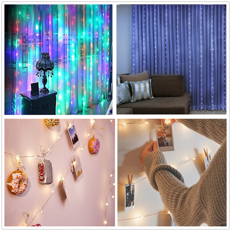 Waterproof 300 LED Curtain Lights String Fairy Light Birthday Wedding Home Decor