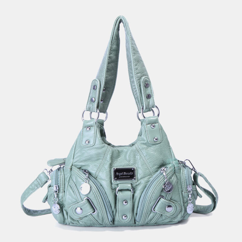 Angel Kiss Women PU Leather Vintage Multi-pocket Convertible Anti-theft Crossbody Bag Shoulder Bag Handbag
